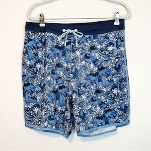 johnnie-O Navy and White Patterned Swim Shorts